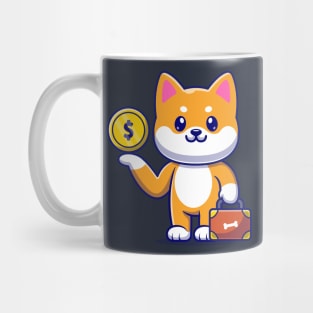 Cute Shiba Inu Dog With Gold Coin And Suitcase Cartoon Mug